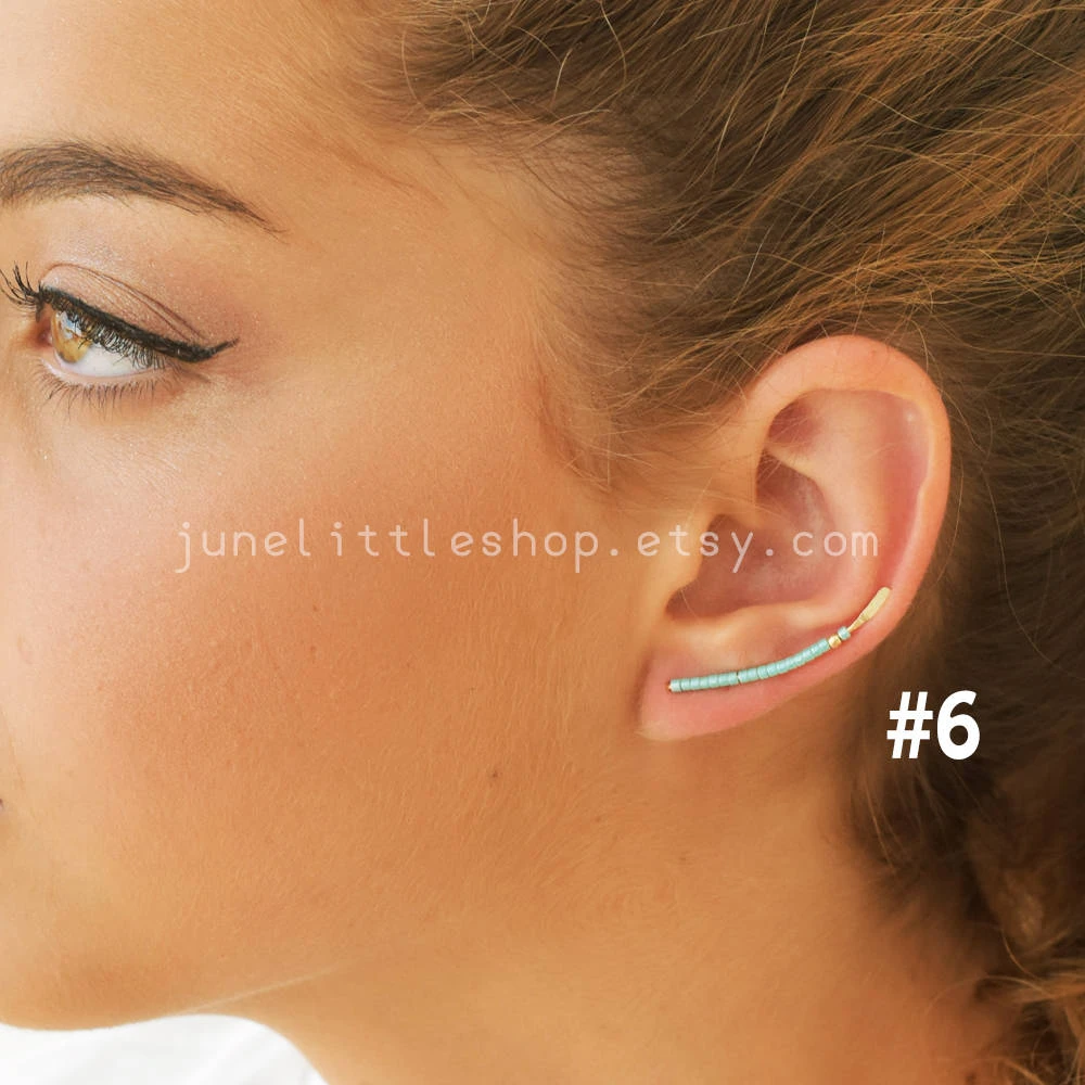 Shiny Ear Climber Earrings, Gold Ear Jackets, Olive Ear Climber, GoldBar Earrings, BeadedEarring, Everyday Earrings, Christmas Sale 7 Shiny Ear Climber Earrings, Gold Ear Jackets, Olive Ear Climber, GoldBar Earrings, BeadedEarring, Everyday Earrings, Christmas Sale - Image 5