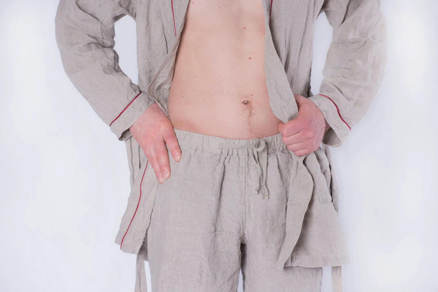 Linen Men's Pyjamas Set, Flax Pajamas, Half-length Robe And Long Trousers, Christmas Men Pajamas Set, Natural Home Wear, Comfortable Clothes 4 Linen Men's Pyjamas Set, Flax Pajamas, Half-length Robe And Long Trousers, Christmas Men Pajamas Set, Natural Home Wear, Comfortable Clothes - Image 2