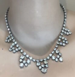 Stunning Super Sparkly 1950s Diamanté Clear Silver Rhinestone Necklace Vintage Christmas Bling