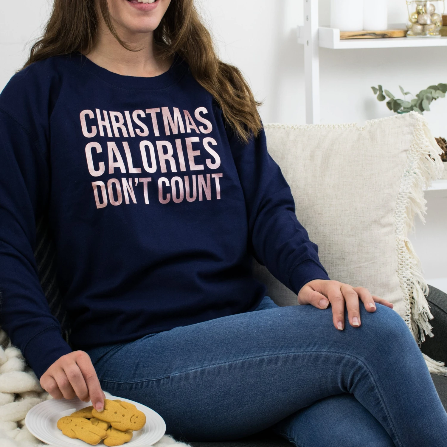 Christmas Calories Don't Count. Christmas Jumper Women. Funny Christmas Jumper. Rose Gold Christmas Sweatshirt. 4 Christmas Calories Don't Count. Christmas Jumper Women. Funny Christmas Jumper. Rose Gold Christmas Sweatshirt. - Image 2