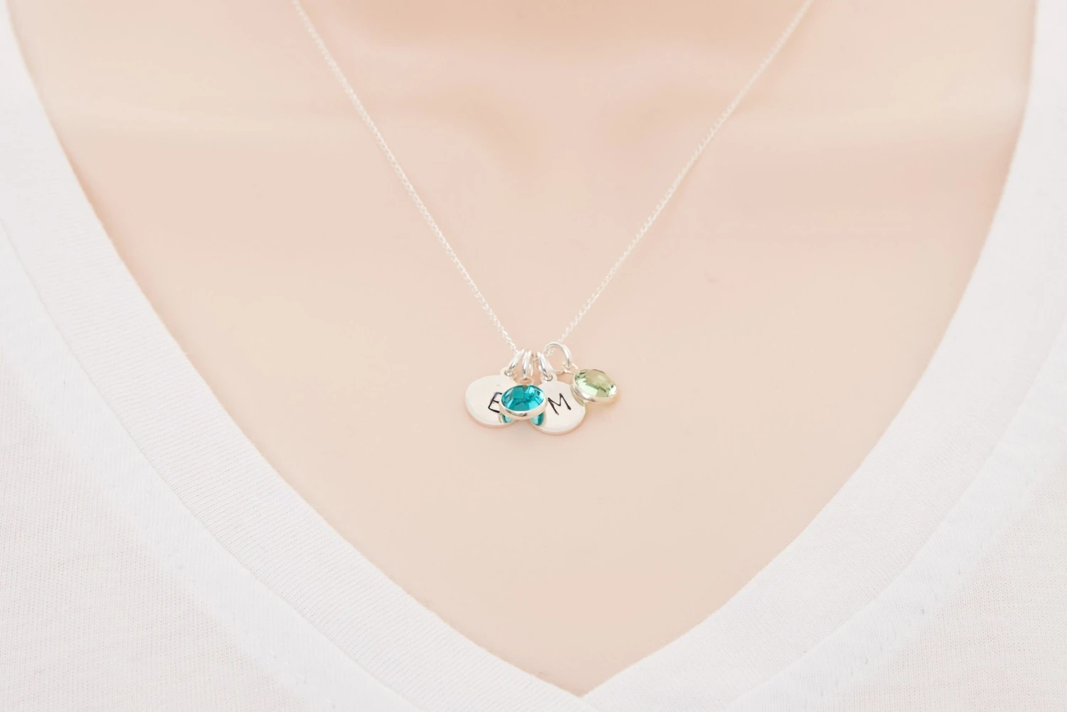 Two Initial Necklace - Silver Double Disc Necklace With Initial - 2 Birthstone Pendant - Personalised Two Children Necklace - Christmas 5 Two Initial Necklace - Silver Double Disc Necklace With Initial - 2 Birthstone Pendant - Personalised Two Children Necklace - Christmas - Image 3