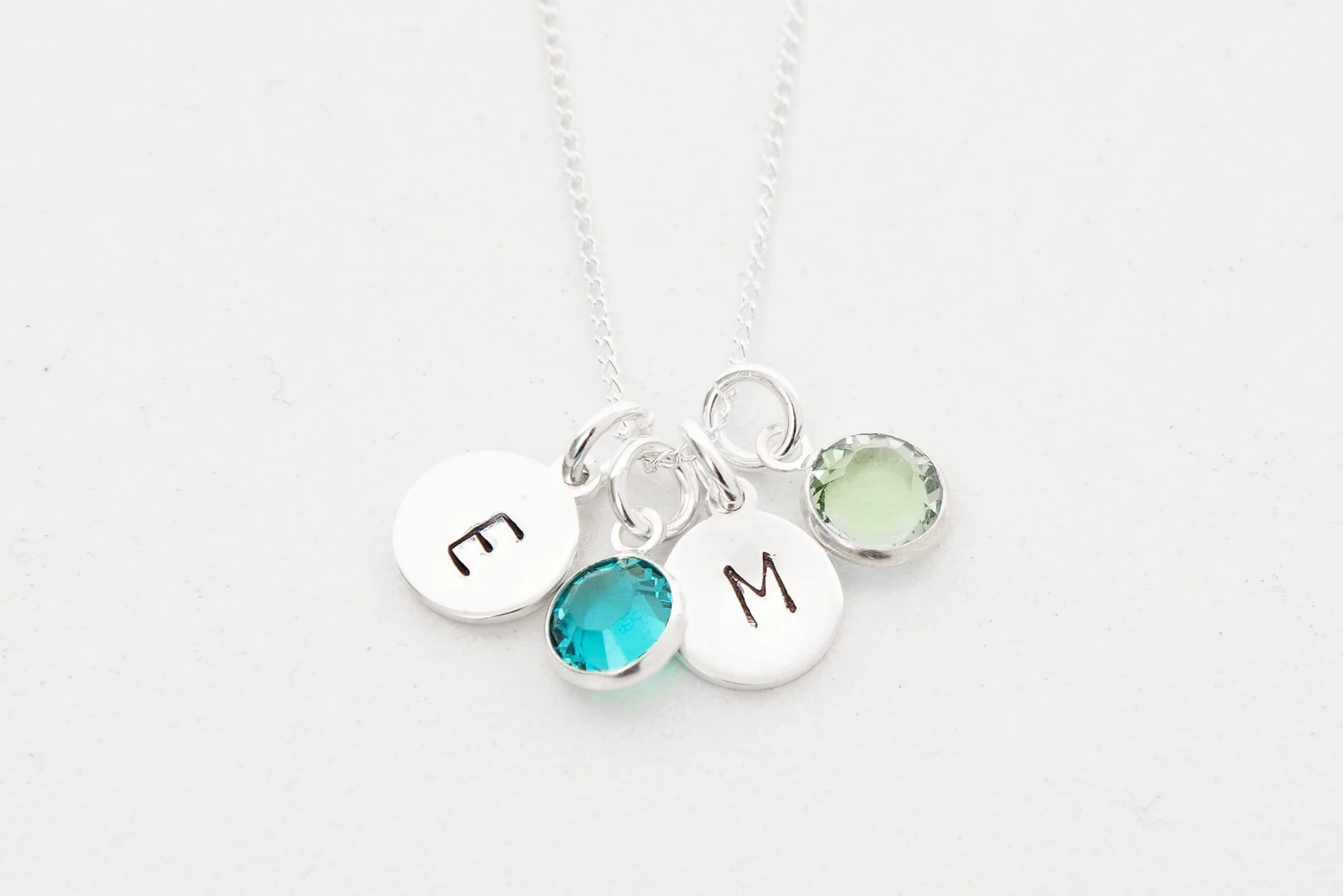 Two Initial Necklace - Silver Double Disc Necklace With Initial - 2 Birthstone Pendant - Personalised Two Children Necklace - Christmas 4 Two Initial Necklace - Silver Double Disc Necklace With Initial - 2 Birthstone Pendant - Personalised Two Children Necklace - Christmas - Image 2