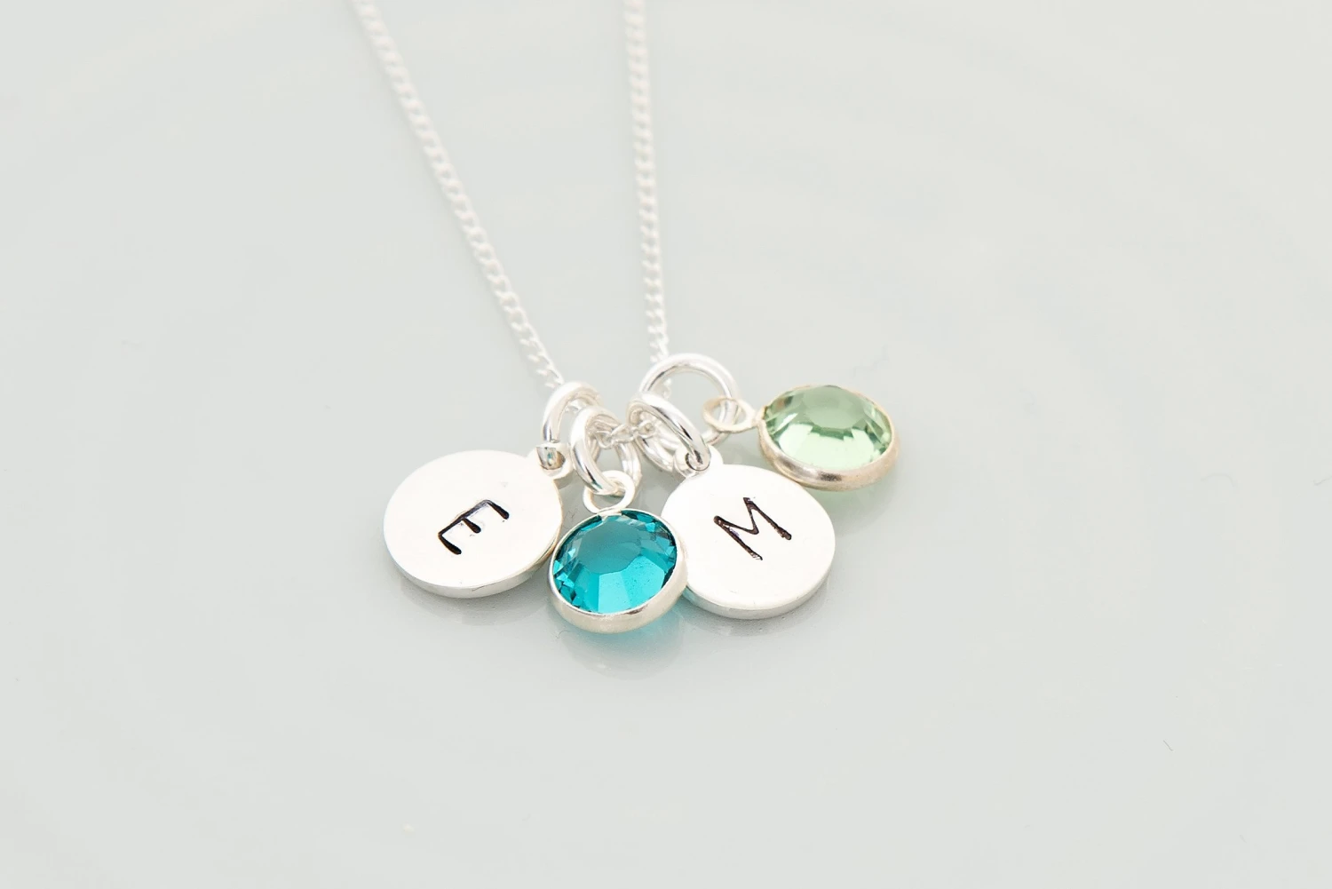 Two Initial Necklace - Silver Double Disc Necklace With Initial - 2 Birthstone Pendant - Personalised Two Children Necklace - Christmas 3 Two Initial Necklace - Silver Double Disc Necklace With Initial - 2 Birthstone Pendant - Personalised Two Children Necklace - Christmas