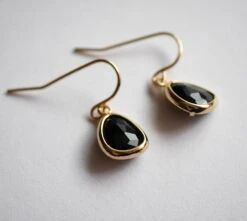 Christmas Gift - Black Stone Earrings - Drop Earrings - Gold Plated Earrings - Glass Stone - Stone Jewelry - Black Jewels - Black And Gold -Jewellery Paradise il fullxfull.1688782392 p6r6