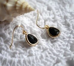 Christmas Gift - Black Stone Earrings - Drop Earrings - Gold Plated Earrings - Glass Stone - Stone Jewelry - Black Jewels - Black And Gold -Jewellery Paradise il fullxfull.1688782720 mpuz