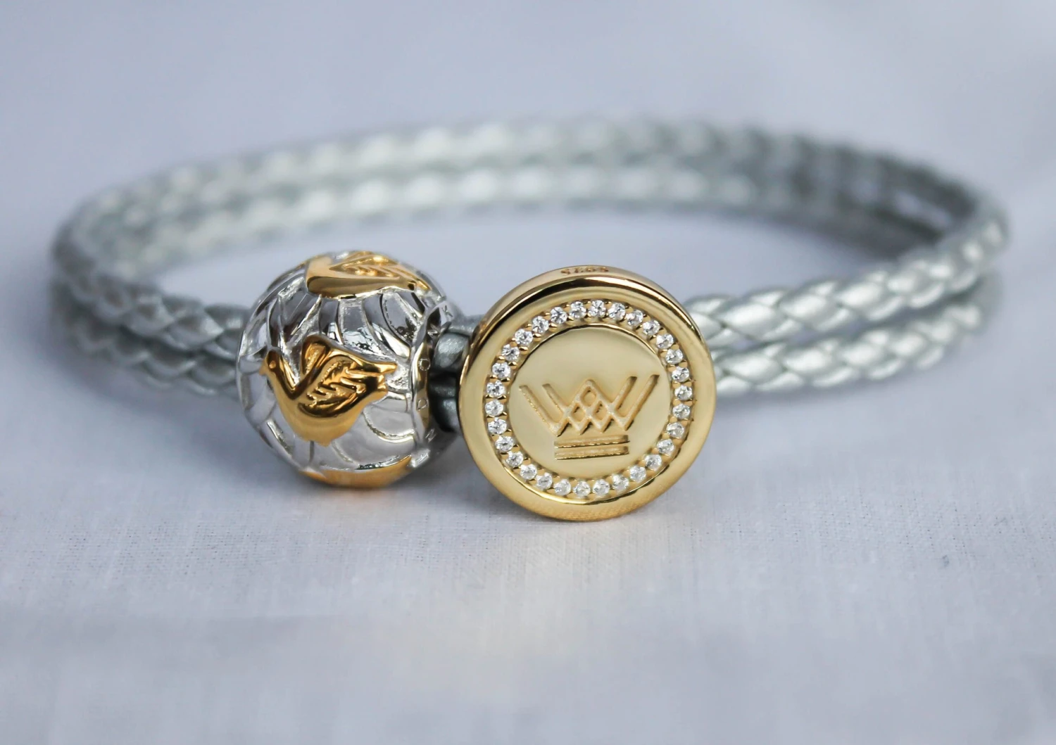 Leather Charm Bracelet For Women Gold Clasp DOVE Fastener Bead Sterling Silver Leather Colour Black And Silver- Jewelry Gift Christmas 4 Leather Charm Bracelet For Women Gold Clasp DOVE Fastener Bead Sterling Silver Leather Colour Black And Silver- Jewelry Gift Christmas - Image 2