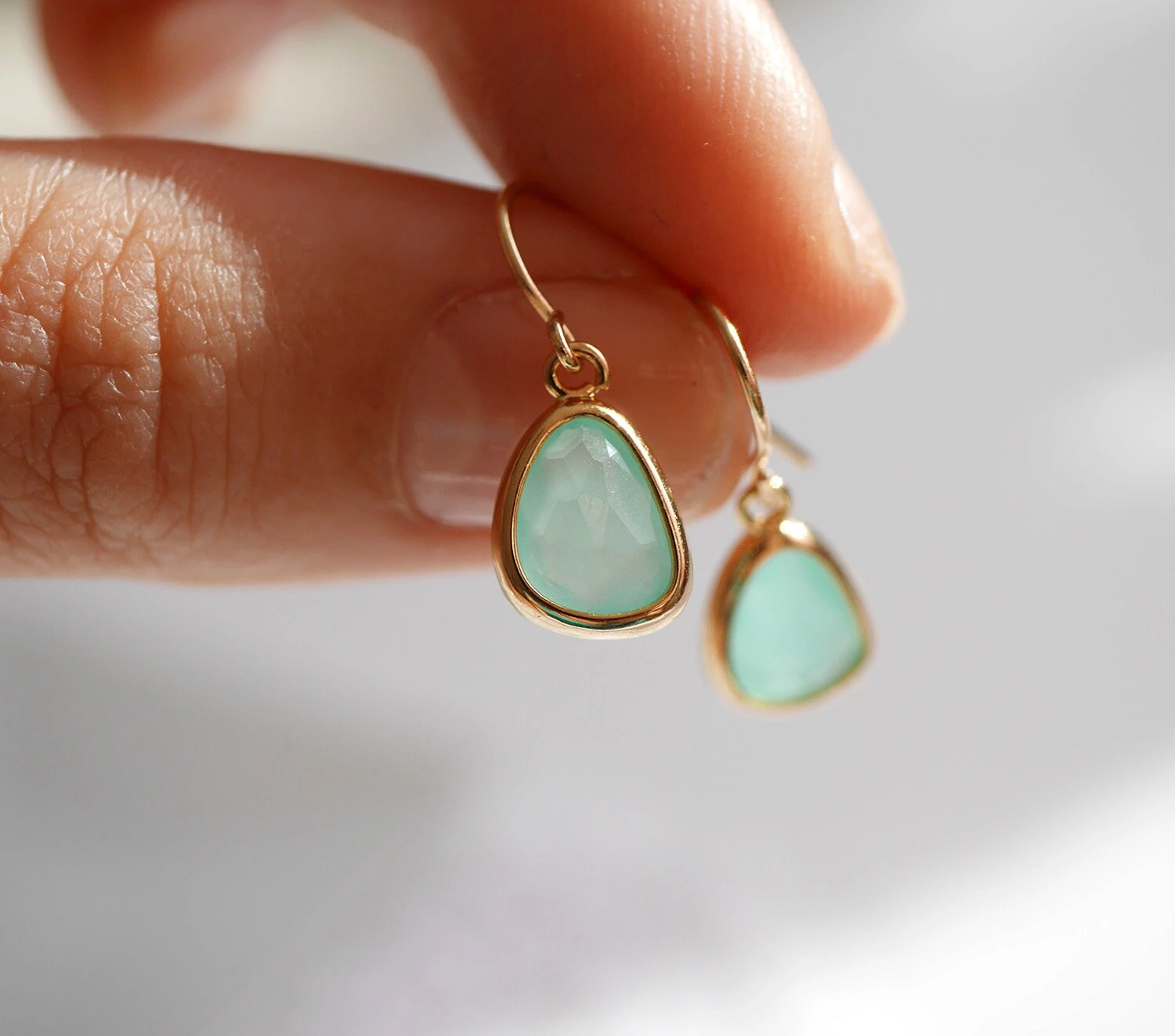 Christmas Gift - Mint Stone Earrings - Drop Earrings - Gold Plated Earrings - Glass Stone - Stone Jewelry - Mint Jewels - Mint And Gold 4 Christmas Gift - Mint Stone Earrings - Drop Earrings - Gold Plated Earrings - Glass Stone - Stone Jewelry - Mint Jewels - Mint And Gold - Image 2