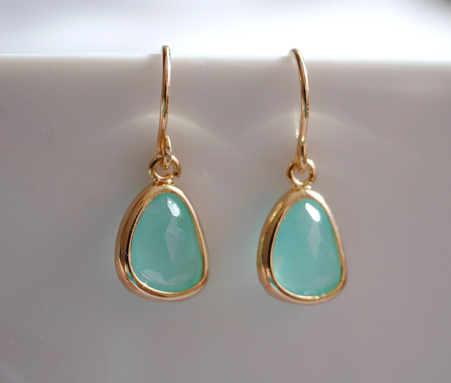 Christmas Gift - Mint Stone Earrings - Drop Earrings - Gold Plated Earrings - Glass Stone - Stone Jewelry - Mint Jewels - Mint And Gold 10 Christmas Gift - Mint Stone Earrings - Drop Earrings - Gold Plated Earrings - Glass Stone - Stone Jewelry - Mint Jewels - Mint And Gold - Image 8