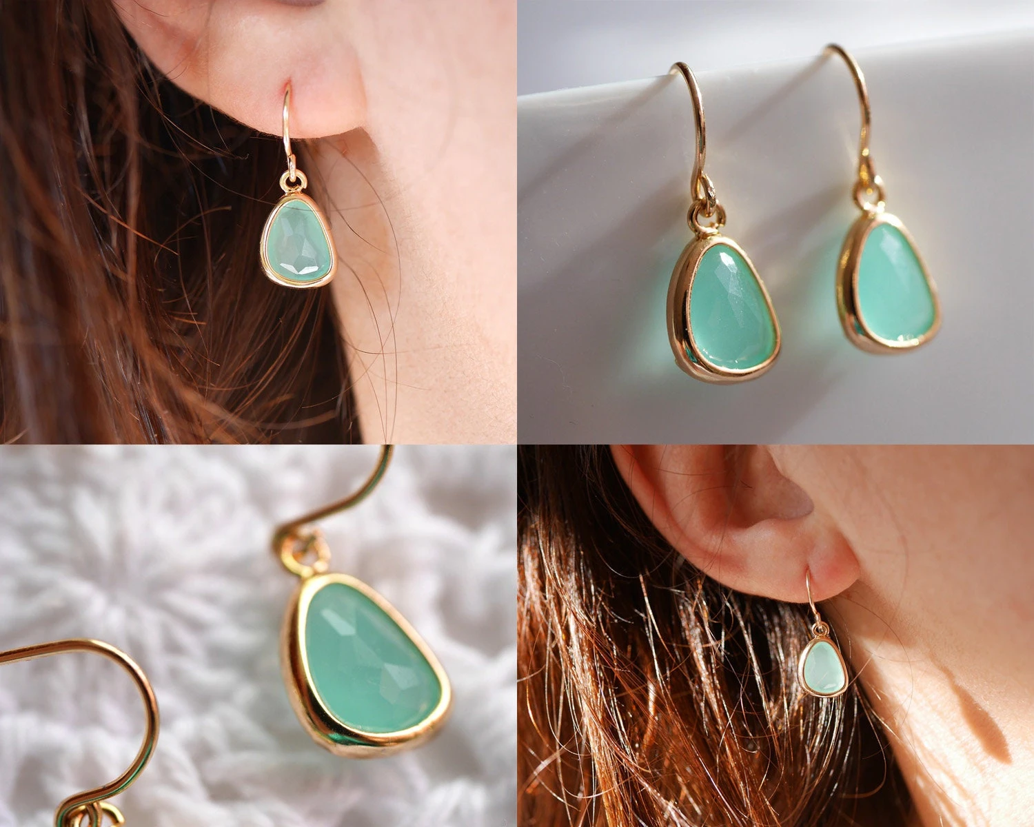 Christmas Gift - Mint Stone Earrings - Drop Earrings - Gold Plated Earrings - Glass Stone - Stone Jewelry - Mint Jewels - Mint And Gold 3 Christmas Gift - Mint Stone Earrings - Drop Earrings - Gold Plated Earrings - Glass Stone - Stone Jewelry - Mint Jewels - Mint And Gold