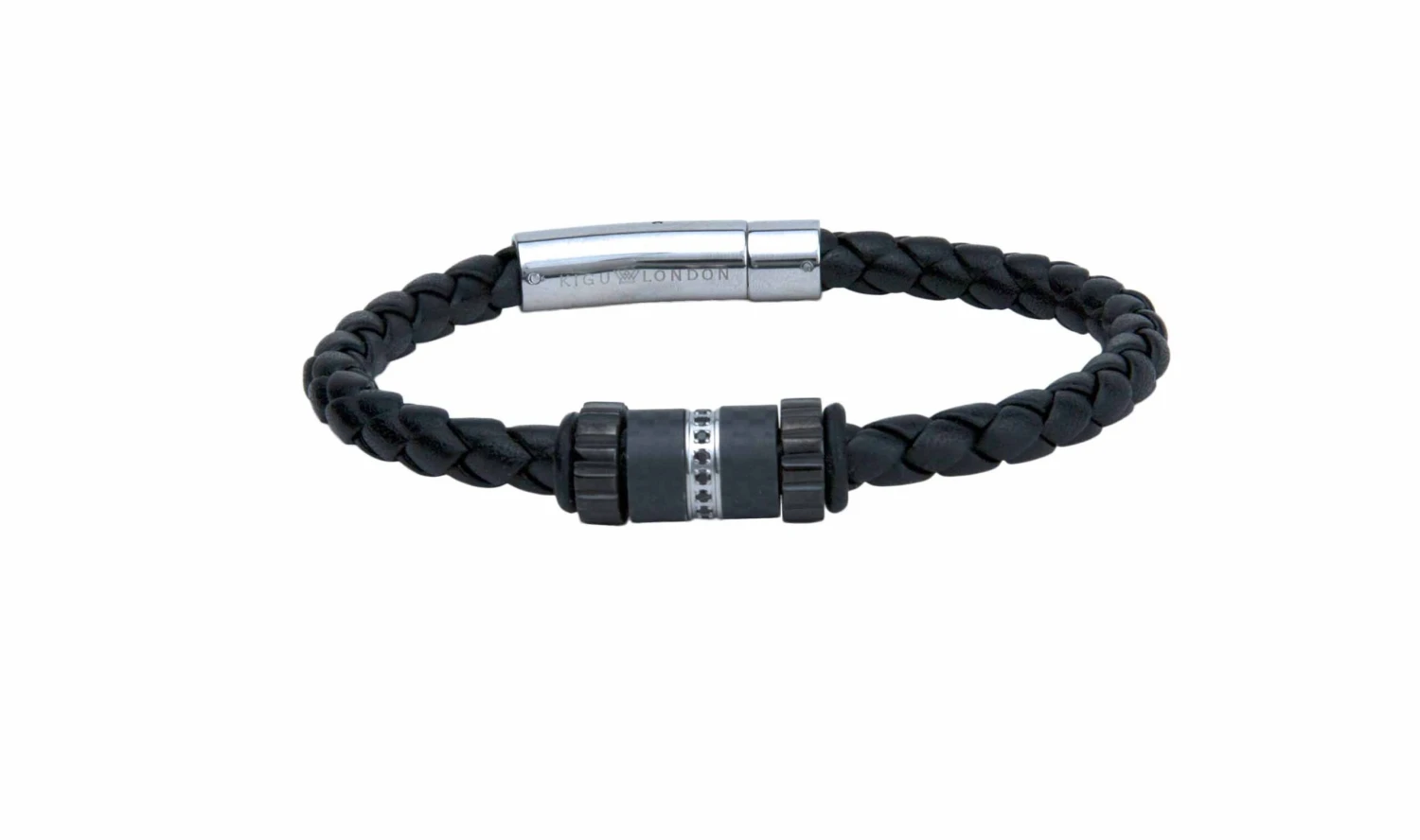 Leather Bracelet For Men Carbon Black Crystals- Braided Black Leather Jewellery Gift For Birthday Or Christmas Stainless Steel 6 Leather Bracelet For Men Carbon Black Crystals- Braided Black Leather Jewellery Gift For Birthday Or Christmas Stainless Steel - Image 4