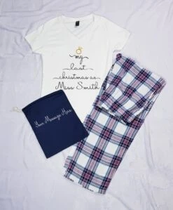 Personalised Last Christmas As A Miss Pyjamas, Christmas Pjs, Bride To Be Gift, Xmas Pyjamas, Christmas Sweatshirt
