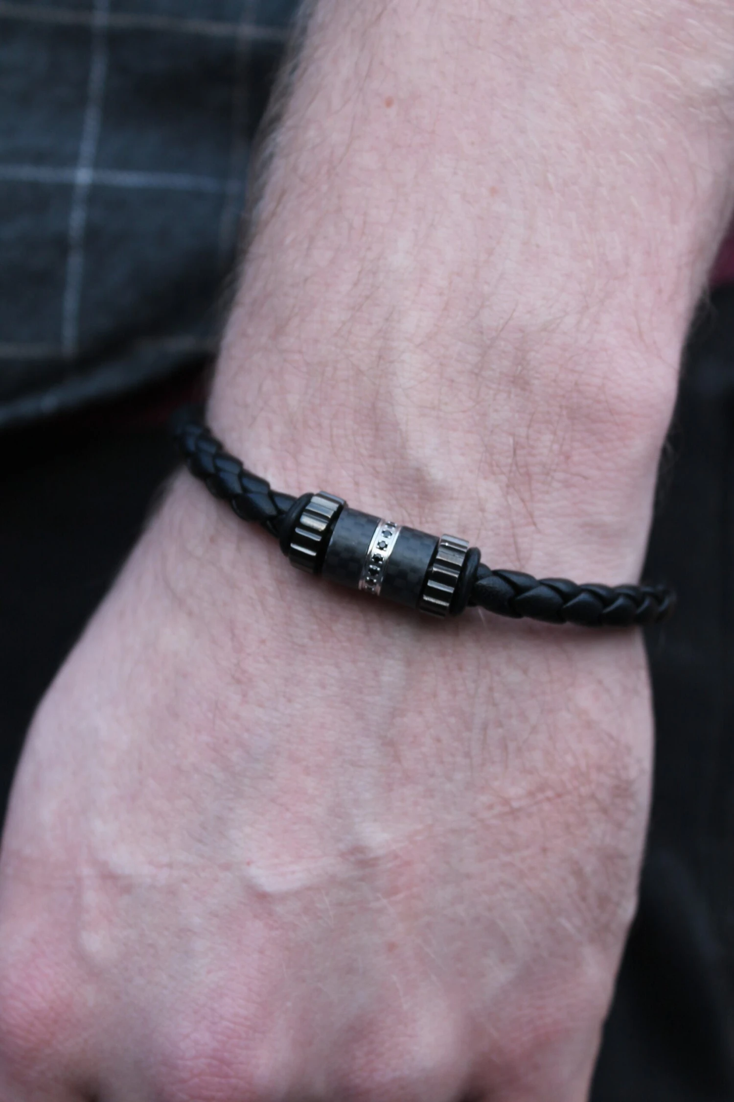Leather Bracelet For Men Carbon Black Crystals- Braided Black Leather Jewellery Gift For Birthday Or Christmas Stainless Steel 4 Leather Bracelet For Men Carbon Black Crystals- Braided Black Leather Jewellery Gift For Birthday Or Christmas Stainless Steel - Image 2