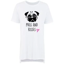 Oversized Pug Nightie Pugs And Kisses Mothers Day Mum Present Birthday Christmas Pet Present