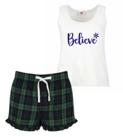 Ladies Christmas Pyjamas Believe PJ's Pyjamas Tartan Frill Shorts 7 Ladies Christmas Pyjamas Believe PJ's Pyjamas Tartan Frill Shorts -Jewellery Paradise il fullxfull.1997468450 83sd