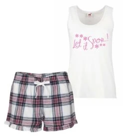 Ladies Christmas Pyjamas Let It Snow PJ's Pyjamas Tartan Frill Shorts -Jewellery Paradise il fullxfull.1997469572 89cg