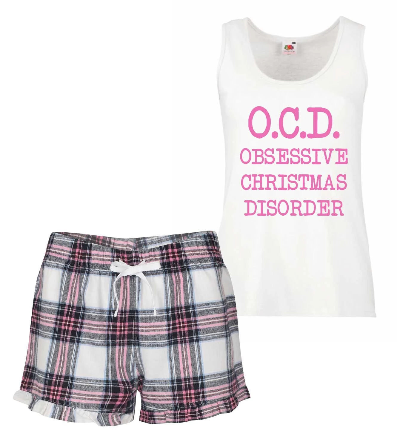 Ladies Christmas Pyjamas O.C.D. Obsessive Christmas Disorder PJ's Pyjamas Tartan Frill Shorts 3 Ladies Christmas Pyjamas O.C.D. Obsessive Christmas Disorder PJ's Pyjamas Tartan Frill Shorts