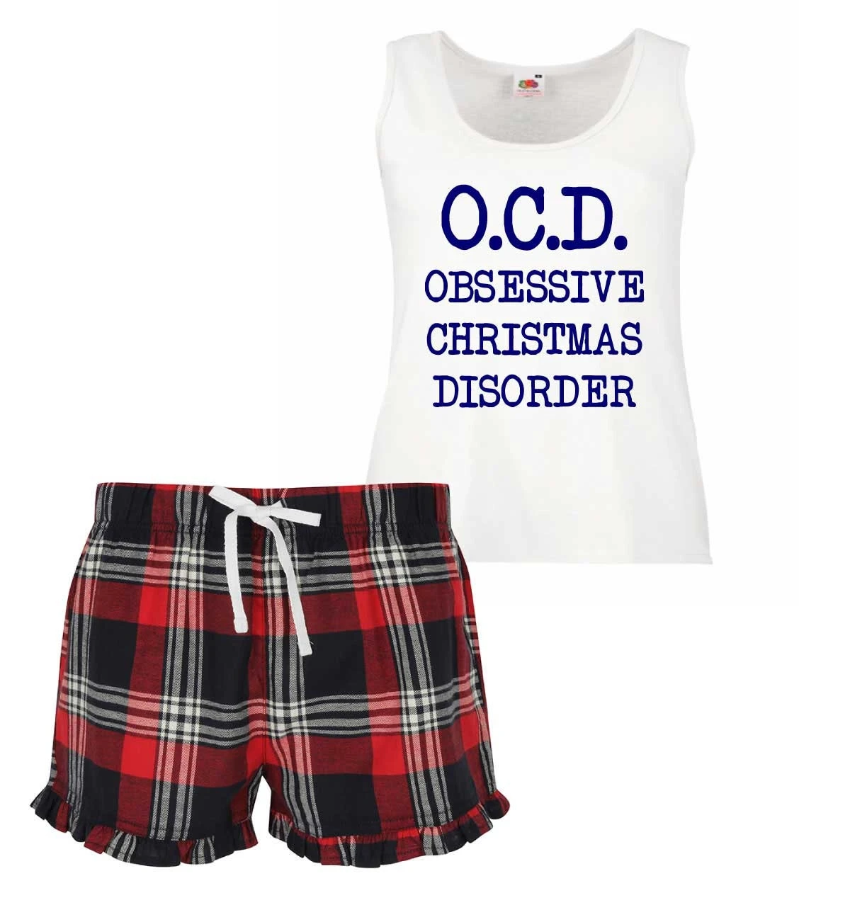 Ladies Christmas Pyjamas O.C.D. Obsessive Christmas Disorder PJ's Pyjamas Tartan Frill Shorts 4 Ladies Christmas Pyjamas O.C.D. Obsessive Christmas Disorder PJ's Pyjamas Tartan Frill Shorts - Image 2