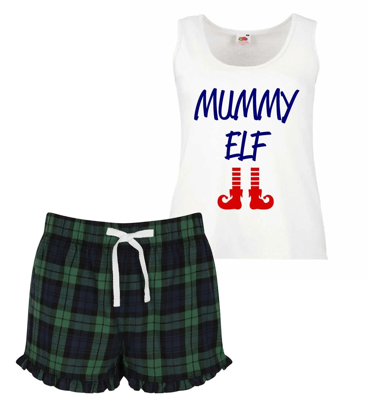 Ladies Christmas Pyjamas Mummy Elf PJ's Pyjamas Tartan Frill Shorts 4 Ladies Christmas Pyjamas Mummy Elf PJ's Pyjamas Tartan Frill Shorts - Image 2