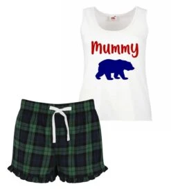 Ladies Mummy Bear Pyjamas Christmas PJ's Pyjamas Tartan Frill Shorts Mothers Day -Jewellery Paradise il fullxfull.2013351522 hapy