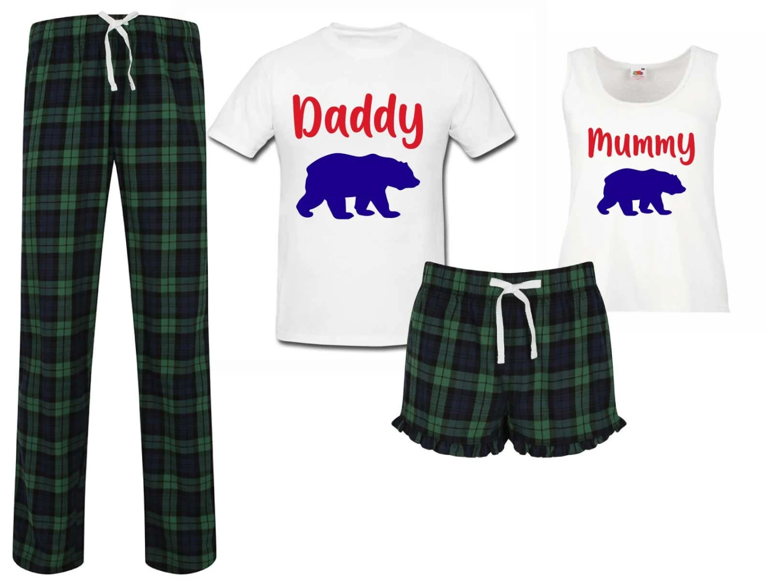 Couples Pyjamas Mummy Bear Daddy Bear Christmas Green Tartan Pyjamas Set PJ's Valentines Tartan 3 Couples Pyjamas Mummy Bear Daddy Bear Christmas Green Tartan Pyjamas Set PJ's Valentines Tartan