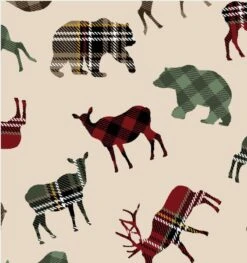 Buffalo Plaid Wild Life Flannel Pajama Pants, Green Buffalo Plaid Bear Pajama Pants, Matching Family Pajamas, Christmas Pajamas, Deer Pjs