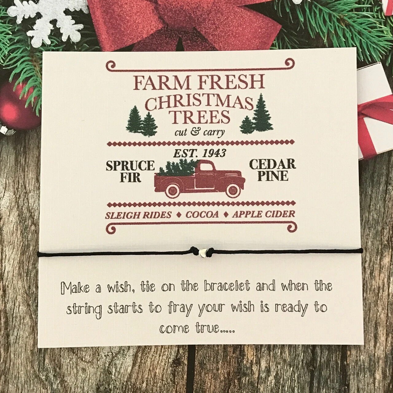 Set 6 Christmas Card Wish String Gift Vintage Wreath Choice Of Charm Bracelet Y60 WHITE 4 Set 6 Christmas Card Wish String Gift Vintage Wreath Choice Of Charm Bracelet Y60 WHITE - Image 2