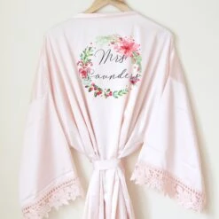 Personalised Mrs Lace Robe, Dressing Gown, Christmas Gift, Stocking Filler, Wedding Bridesmaid Robe, Bride To Be, First Christmas Married