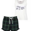 Ladies Christmas Pyjamas Let It Snow PJ's Pyjamas Tartan Frill Shorts -Jewellery Paradise il fullxfull.2045035461 6d68
