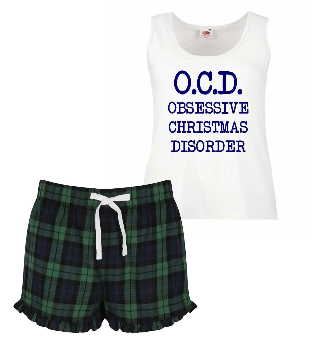 Ladies Christmas Pyjamas O.C.D. Obsessive Christmas Disorder PJ's Pyjamas Tartan Frill Shorts 5 Ladies Christmas Pyjamas O.C.D. Obsessive Christmas Disorder PJ's Pyjamas Tartan Frill Shorts - Image 3