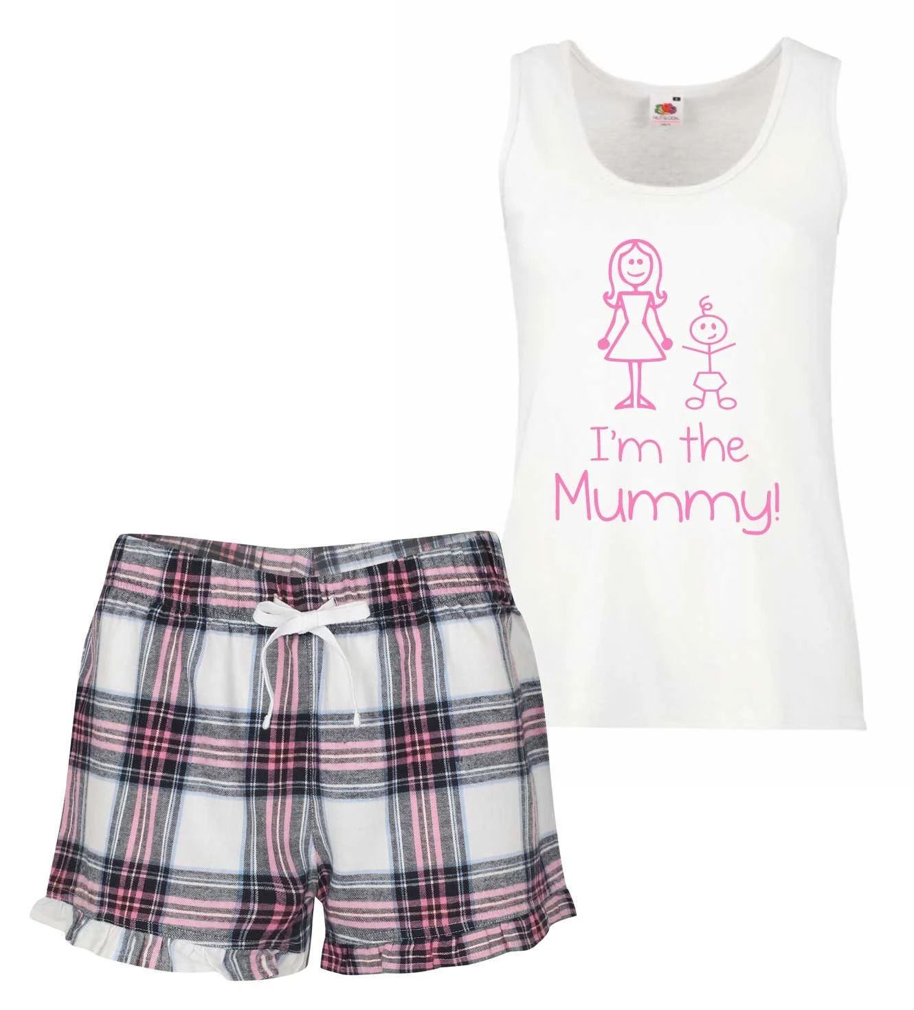 Ladies Mummy Pyjamas I'm The MummyPJ's Pyjamas Tartan Frill Shorts Mothers Day Christmas 3 Ladies Mummy Pyjamas I'm The MummyPJ's Pyjamas Tartan Frill Shorts Mothers Day Christmas