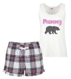 Ladies Mummy Bear Pyjamas Christmas PJ's Pyjamas Tartan Frill Shorts Mothers Day -Jewellery Paradise il fullxfull.2060938149 l6xv
