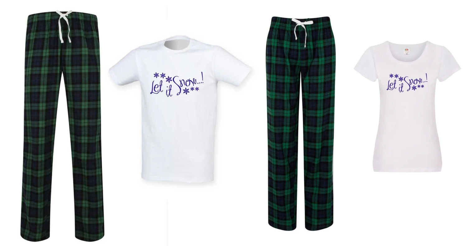Couples Christmas Pyjamas Let It Snow Christmas Green Tartan Pyjamas Trouser Set PJ's Valentines Tartan 3 Couples Christmas Pyjamas Let It Snow Christmas Green Tartan Pyjamas Trouser Set PJ's Valentines Tartan