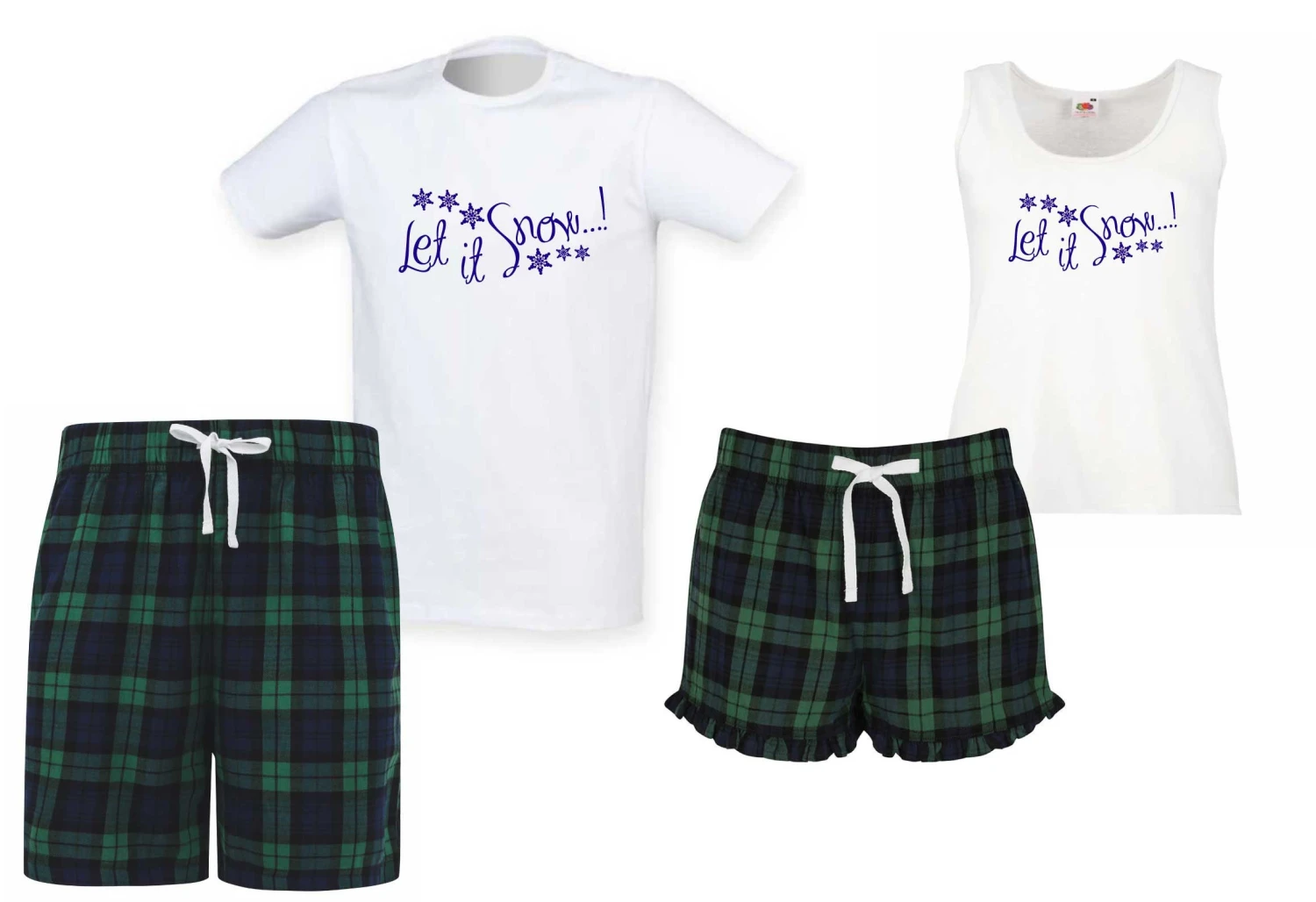 Couples Christmas Pyjamas Let It Snow Christmas Green Tartan Pyjamas Short Set PJ's Valentines Tartan 3 Couples Christmas Pyjamas Let It Snow Christmas Green Tartan Pyjamas Short Set PJ's Valentines Tartan