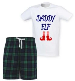 Christmas Tartan Pyjamas Daddy Elf Short PJ's Pajamas Fathers Day Tartan