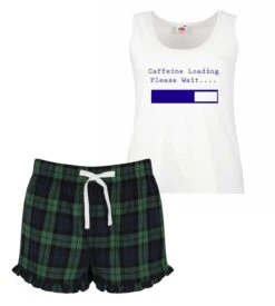 Ladies Caffeine Pyjamas Team Caffeine Loading Please Wait PJ's Pyjamas Tartan Frill Shorts Mothers Day Christmas Gift -Jewellery Paradise il fullxfull.2069126679 d4oh