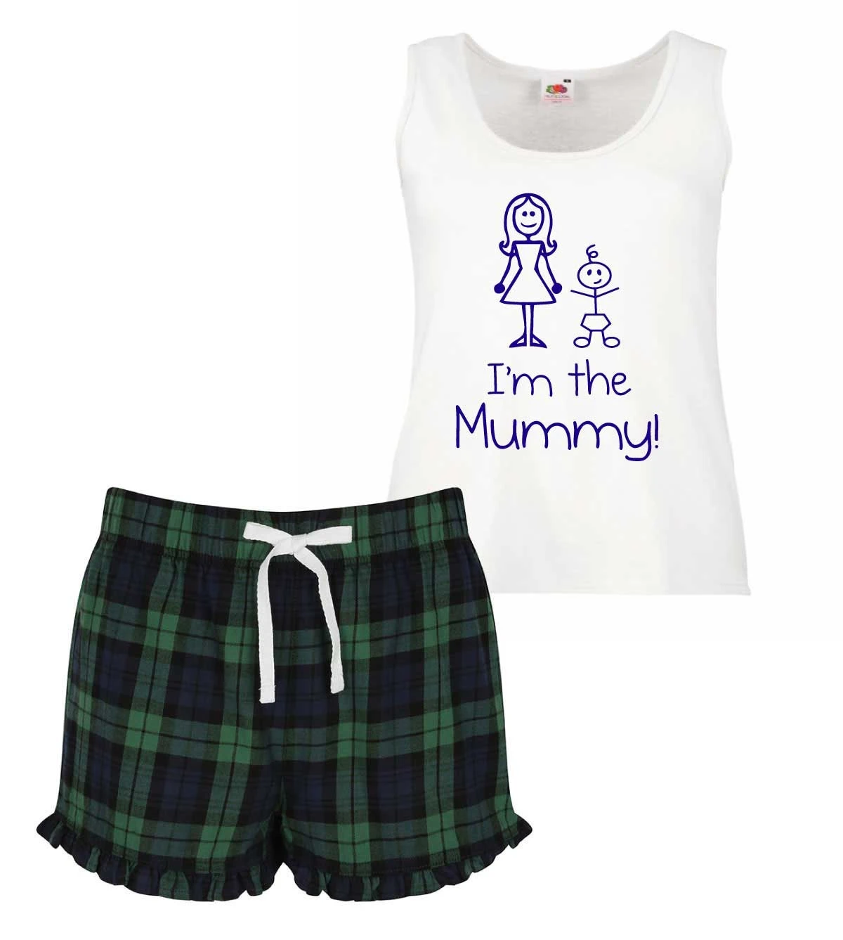 Ladies Mummy Pyjamas I'm The MummyPJ's Pyjamas Tartan Frill Shorts Mothers Day Christmas 4 Ladies Mummy Pyjamas I'm The MummyPJ's Pyjamas Tartan Frill Shorts Mothers Day Christmas - Image 2