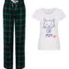 Cat Mum PJ's Pyjamas Tartan Pants Pajamas Mother Day Christmas Gift