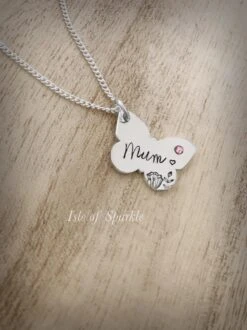 Hand Stamped Butterfly Necklace Pendant For Mother’s Day Mum Mummy Nan Nanny Gran Grandma Auntie Gift Birthday Christmas Pretty Keepsake
