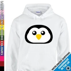 Adults Funny Penguin Face Hoodie - Cute Animal Lover Hooded Top - Christmas Winter Present Unisex Xmas Mens Ladies Pullover Hood