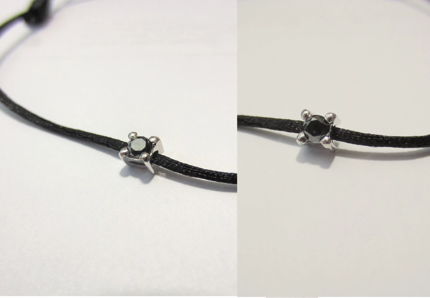 Black Diamond Bracelet, Solitaire Men's Diamond Charm Simple Genuine Diamond, Satin Cord Sterling Silver Christmas Gift For Him Idea Husband 5 Black Diamond Bracelet, Solitaire Men's Diamond Charm Simple Genuine Diamond, Satin Cord Sterling Silver Christmas Gift For Him Idea Husband - Image 3