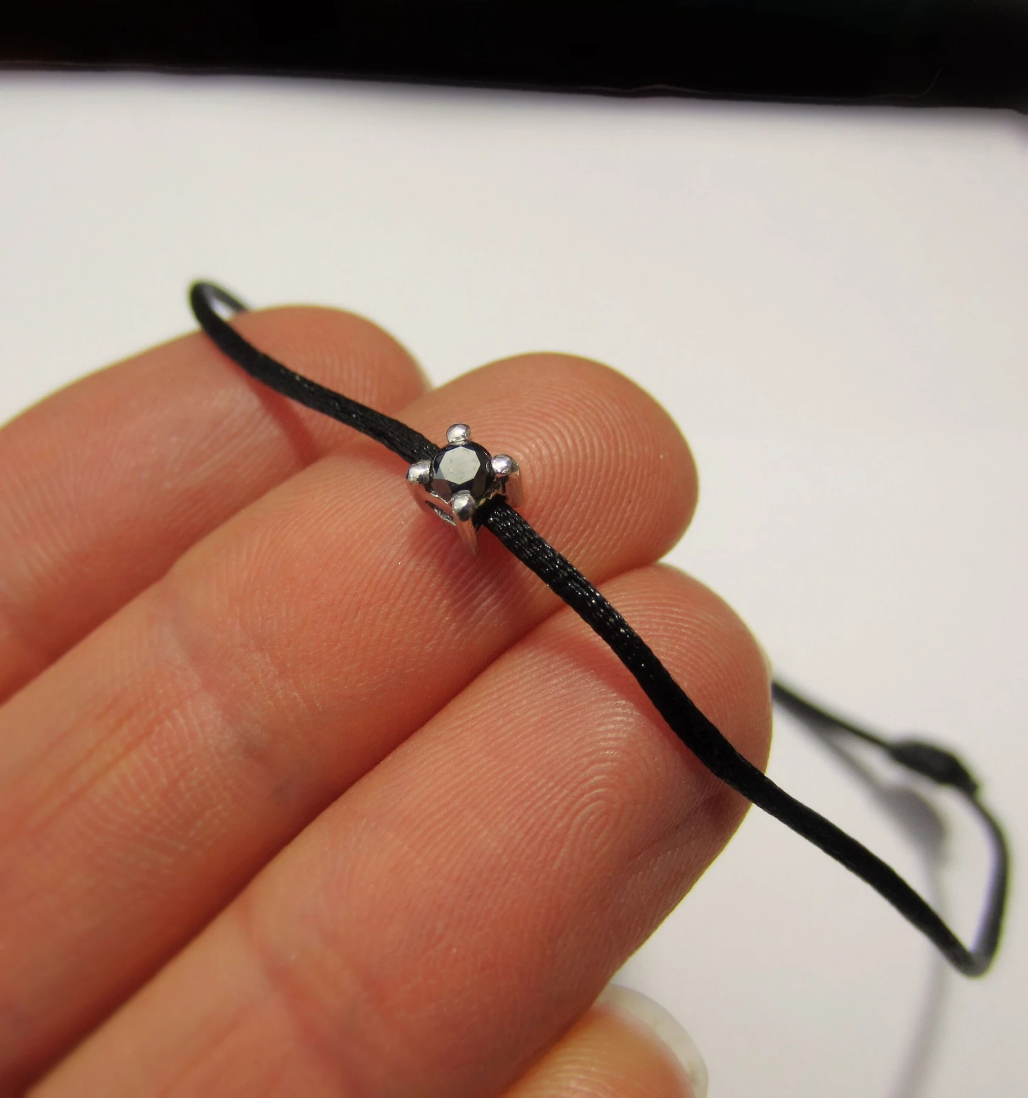 Black Diamond Bracelet, Solitaire Men's Diamond Charm Simple Genuine Diamond, Satin Cord Sterling Silver Christmas Gift For Him Idea Husband 4 Black Diamond Bracelet, Solitaire Men's Diamond Charm Simple Genuine Diamond, Satin Cord Sterling Silver Christmas Gift For Him Idea Husband - Image 2