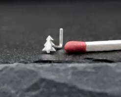 Christmas Tree Hand Cut Sterling Silver Nose Stud. Christmas Gift. Tiny Christmas Nose Stud. Unique Christmas Nose Piercing. L-shape Post.