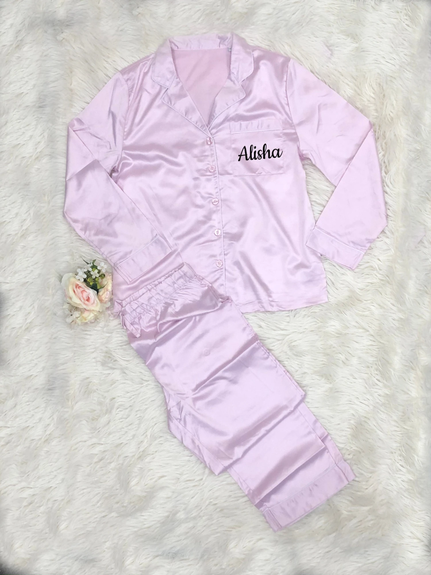 Ladies Premium Satin Night Suit Pyjama Set Personalised Bridesmaid Bridal Shower, Christmas Gift, Christmas Pjs 5 Ladies Premium Satin Night Suit Pyjama Set Personalised Bridesmaid Bridal Shower, Christmas Gift, Christmas Pjs - Image 3