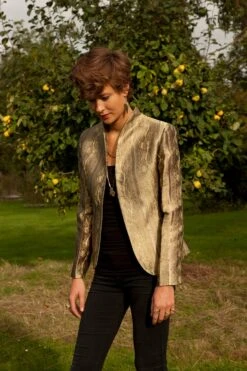 Ladies Antique Gold Smart Jacket, Womens Embroidered Silk Blazer, Special Occasion, Wedding Guest, Christmas Party Outfit