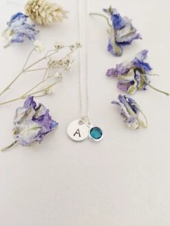 Personalised Birthstone, Initial Necklace, Birthstone Necklace, Silver Necklace, Personalised, Birthday Gift, Gift For Her, Christmas Gift