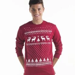 Mens / Festive / Christmas / Christmas Jumper Style Tee / Christmas T-shirt / Christmas Tshirt / Reindeer / Long Sleeved / Gift For Him