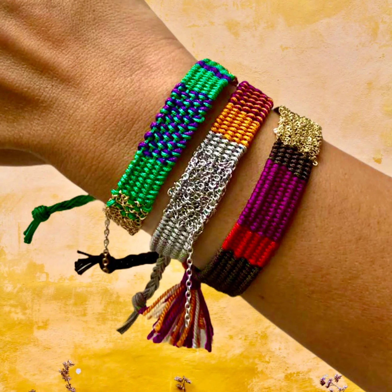 Royal Fuchsia Silver Adjustable Handwoven Bracelet With Tassel For Women, Festival Accessory, Matching Stacking Bracelet, Christmas Gift 7 Royal Fuchsia Silver Adjustable Handwoven Bracelet With Tassel For Women, Festival Accessory, Matching Stacking Bracelet, Christmas Gift - Image 5