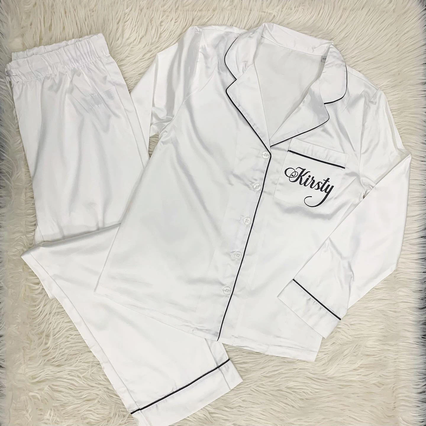 Ladies Premium Satin Night Suit Pyjama Set Personalised Bridesmaid Bridal Shower, Christmas Gift, Christmas Pjs 4 Ladies Premium Satin Night Suit Pyjama Set Personalised Bridesmaid Bridal Shower, Christmas Gift, Christmas Pjs - Image 2