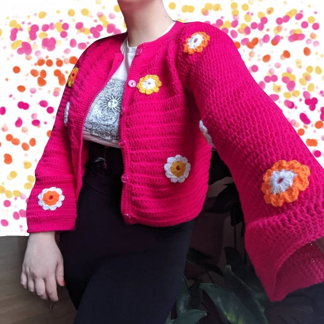 Made To Order Crochet Cardigan Knitted Cardigan Hand Made Flower Girl Pattern Cardigan Halloween Christmas Gift Wool Hippy Festival Clothes 8 Made To Order Crochet Cardigan Knitted Cardigan Hand Made Flower Girl Pattern Cardigan Halloween Christmas Gift Wool Hippy Festival Clothes - Image 6