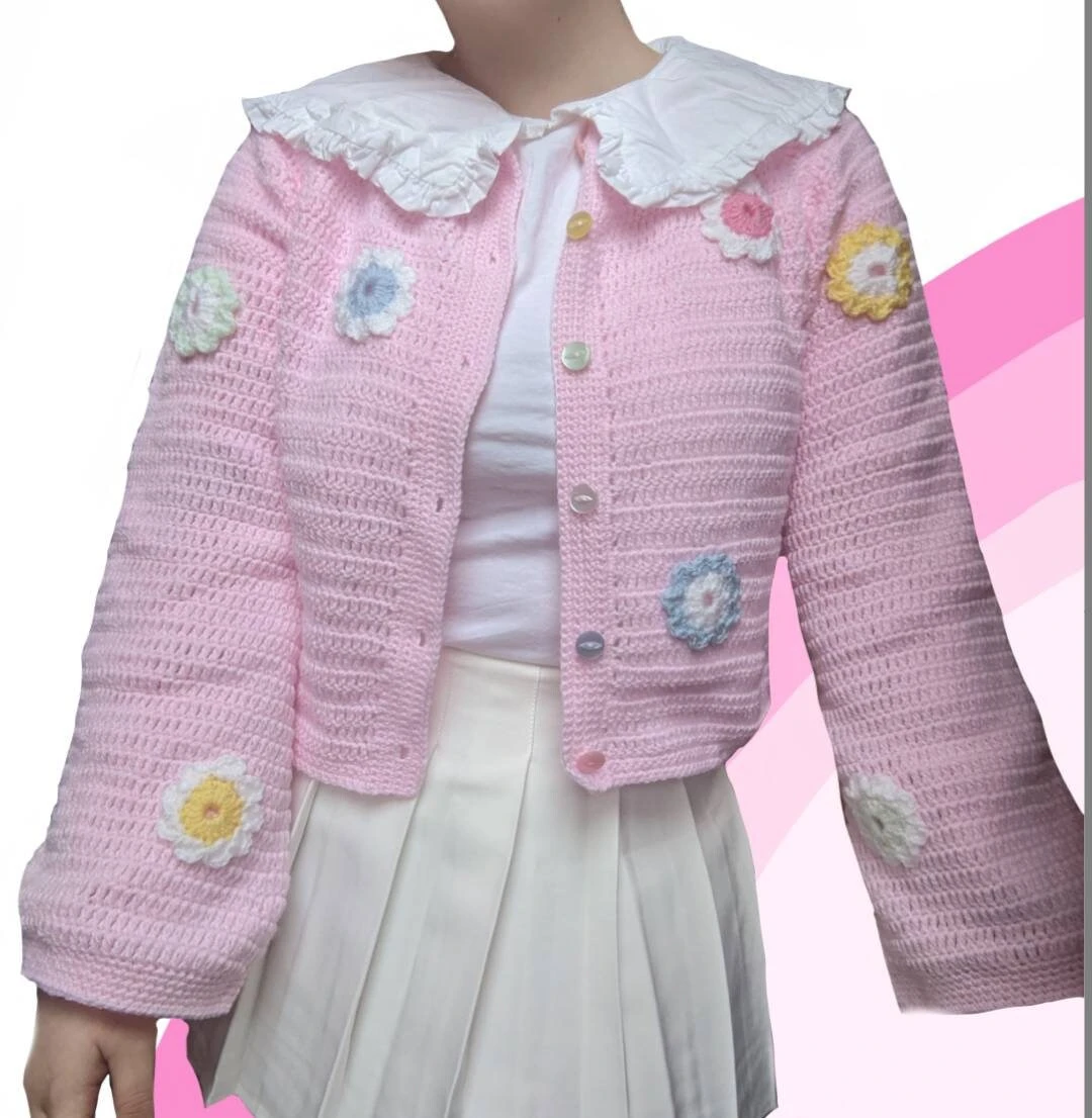 Made To Order Crochet Cardigan Knitted Cardigan Hand Made Flower Girl Pattern Cardigan Halloween Christmas Gift Wool Hippy Festival Clothes 9 Made To Order Crochet Cardigan Knitted Cardigan Hand Made Flower Girl Pattern Cardigan Halloween Christmas Gift Wool Hippy Festival Clothes - Image 7